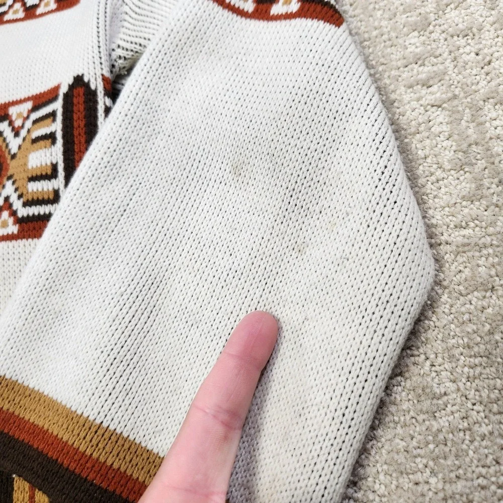 Vintage 70s‎ Aztec Cardigan Sweater Women Medium Shawl Collar Chunky Knit Navajo